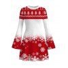 Christmas Party Dress Colorblock Christmas Tree Snowflake Print Bell Sleeve A Line Mini Dress - Rouge S | US 4