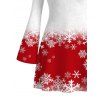 Christmas Party Dress Colorblock Christmas Tree Snowflake Print Bell Sleeve A Line Mini Dress - Rouge S | US 4