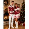 Christmas Couple Outfit Colorblock Snowflake Christmas Tree Elk Print Bell Sleeve A Line Mini Dress and Shirt Set - Rouge Vineux S | US 4