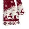 Christmas Couple Outfit Colorblock Snowflake Christmas Tree Elk Print Bell Sleeve A Line Mini Dress and Shirt Set - Rouge Vineux S | US 4