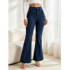 High Waist Flare Jeans Pocket Zipper Fly Denim Pants - Bleu profond L | US 8-10