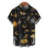 Men's Halloween Gothic Shirt Mystical Moon Star Moth Pumpkin Print Button Up Shirt - Noir 5XL