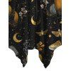 Halloween Gothic Dress Mystical Moon Star Moth Pumpkin Print Ruffle Off the Shoulder Lace Up Bell Sleeve Handkerchief Dress - Noir XXL | US 14