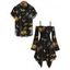 Halloween Gothic Couple Outfit Mystical Moon Star Moth Pumpkin Print Ruffle Off the Shoulder Lace Up Bell Sleeve Handkerchief Dress and Shirt Set - Noir S | US 4