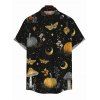 Halloween Gothic Couple Outfit Mystical Moon Star Moth Pumpkin Print Ruffle Off the Shoulder Lace Up Bell Sleeve Handkerchief Dress and Shirt Set - Noir S | US 4