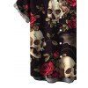 Gothic Halloween Couple Outfit Rose Floral Bat Skulls Print Ruffle Off the Shoulder Handkerchief Dress and Shirt Set - Noir S | US 4