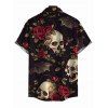 Gothic Halloween Couple Outfit Rose Floral Bat Skulls Print Ruffle Off the Shoulder Handkerchief Dress and Shirt Set - Noir S | US 4