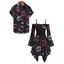 Halloween Gothic Couple Outfit Vampire Fangs Lips Print Ruffle Off the Shoulder Bell Sleeve Lace Up Handkerchief Dress and Shirt Set - Noir S | US 4