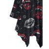 Halloween Gothic Couple Outfit Vampire Fangs Lips Print Ruffle Off the Shoulder Bell Sleeve Lace Up Handkerchief Dress and Shirt Set - Noir S | US 4
