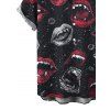 Halloween Gothic Couple Outfit Vampire Fangs Lips Print Ruffle Off the Shoulder Bell Sleeve Lace Up Handkerchief Dress and Shirt Set - Noir S | US 4