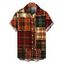 Men's Christmas Shirt Vintage Plaid Patchwork Raw‑Edge Patch Print Button Up Shirt - Brun S