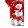 Men's Christmas Shirt Colorblock Snowman Snowflake Print Button Up Shirt - Rouge XL
