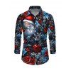 Men's Vintage Christmas Shirt Santa Claus Rose Floral Leaf Print Long Sleeve Button Up Shirt - Noir M