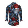 Men's Vintage Christmas Shirt Santa Claus Rose Floral Leaf Print Long Sleeve Button Up Shirt - Noir M