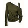 Punk Style Sweatshirt Solid Color Rivet Buckle Strap Skew Neck Long Sleeve Top - Vert Armée S | US 4