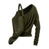 Punk Style Sweatshirt Solid Color Rivet Buckle Strap Skew Neck Long Sleeve Top - Vert Armée S | US 4