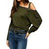 Punk Style Sweatshirt Solid Color Rivet Buckle Strap Skew Neck Long Sleeve Top - Vert Armée XXL | US 14