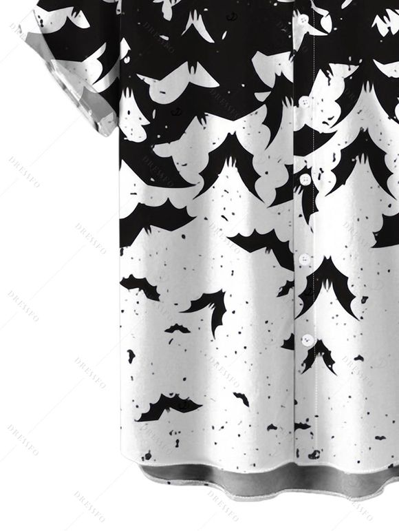 Men's Gothic Halloween Shirt Colorblock Bat Print Button Up Shirt - Noir 5XL
