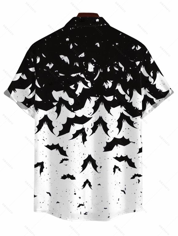 Gothic Halloween Couple Outfit Colorblock Bat Print Lace Up Belt Ruffle Off the Shoulder Bell Sleeve Handkerchief Dress and Shirt Set - Noir S | US 4