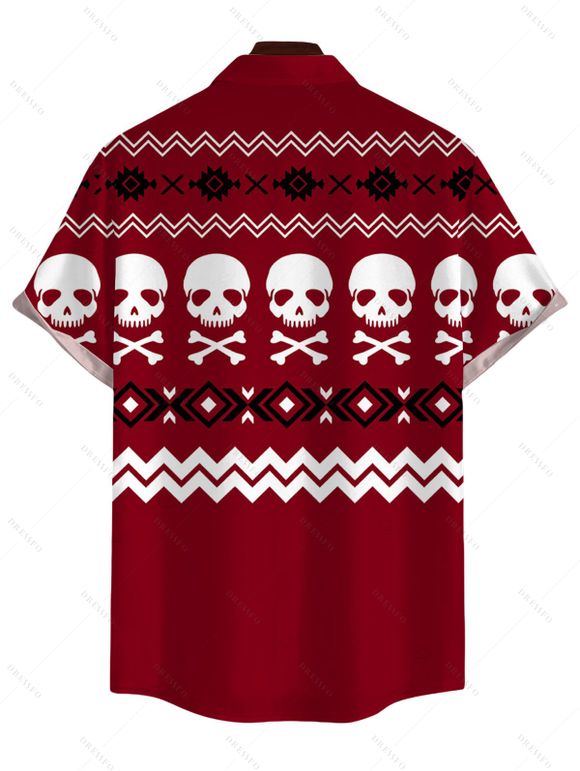 Men's Halloween Gothic Shirt Skulls Zig Zag Geometric Print Button Up Shirt - Rouge Vineux 5XL