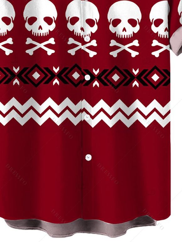 Men's Halloween Gothic Shirt Skulls Zig Zag Geometric Print Button Up Shirt - Rouge Vineux 5XL