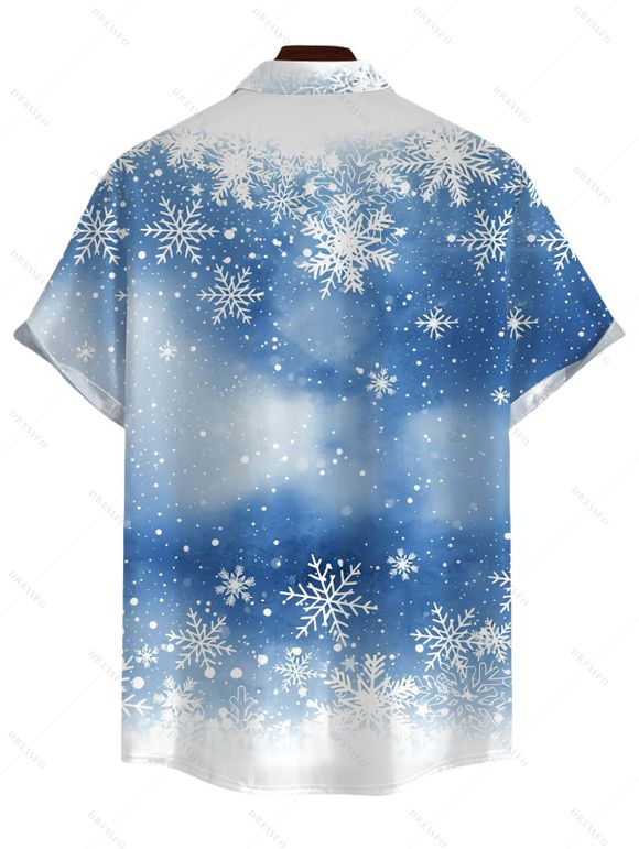 Men's Christmas Shirt Snowflake Tie Dye Print Button Up Shirt - Bleu clair L