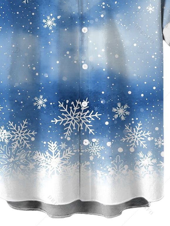 Men's Christmas Shirt Snowflake Tie Dye Print Button Up Shirt - Bleu clair L