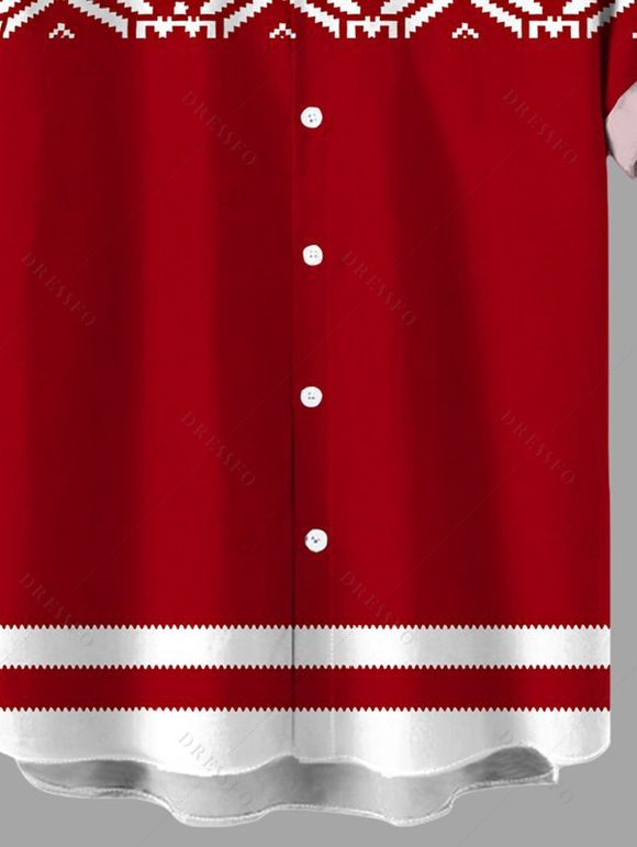 Men's Vintage Christmas Shirt Pixel Geometric Colorblock Print Button Up Shirt - Rouge XL