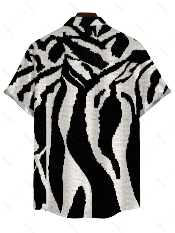 Men's Vacation Shirt Abstract Geometric Line Print Button Up Shirt - Noir 5XL