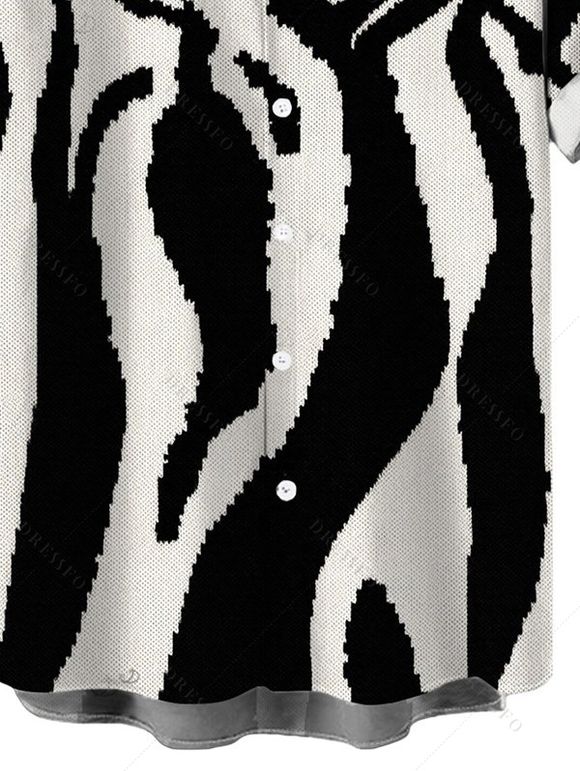 Men's Vacation Shirt Abstract Geometric Line Print Button Up Shirt - Noir 5XL