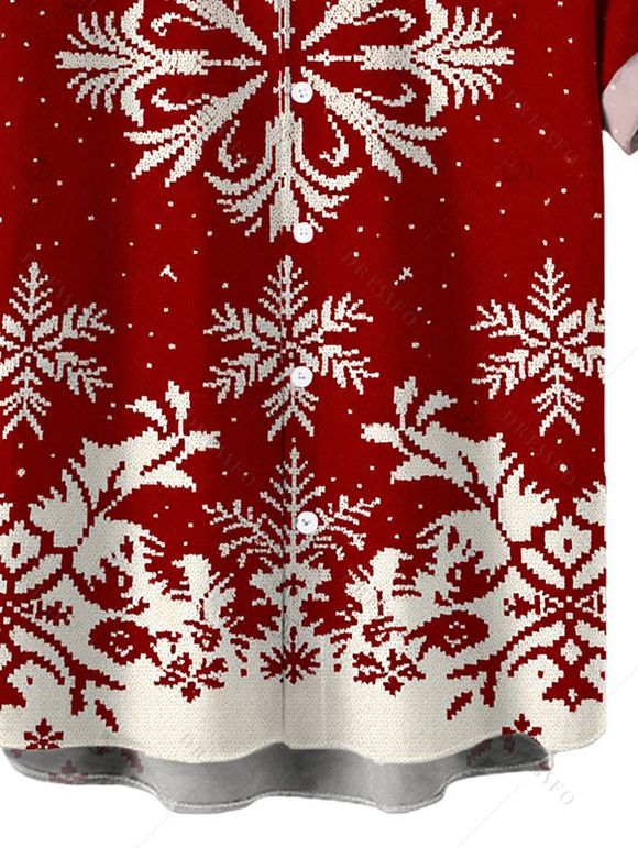 Men's Vintage Christmas Shirt Colorblock Snowflake Print Button Up Shirt - Rouge Vineux 5XL