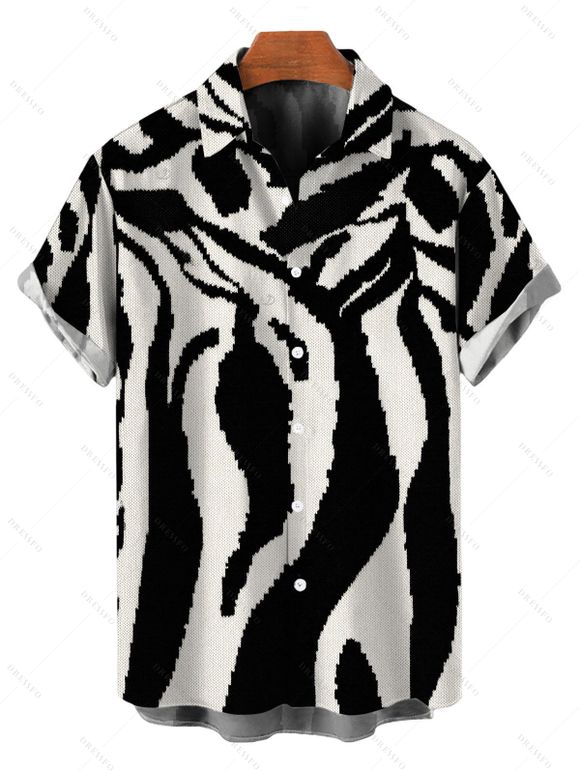 Vacation Couple Outfit Abstract Geometric Line Print Ruched Skew Neck Bodycon Dress and Shirt Set - Noir S | US 4