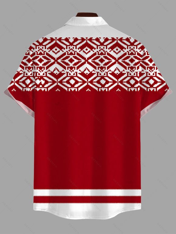 Vintage Christmas Couple Outfit Pixel Geometric Colorblock Print Bowknot Bell Sleeve Dress and Shirt Set - Rouge S | US 4