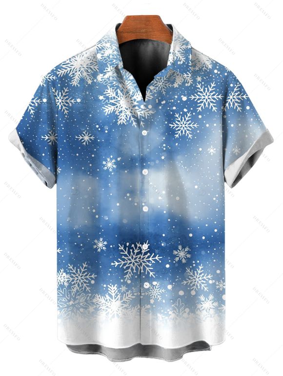 Christmas Couple Outfit Snowflake Tie Dye Print Bowknot Bell Sleeve Sweetheart Neck A Line Mini Dress and Shirt Set - Bleu Poudre S | US 4