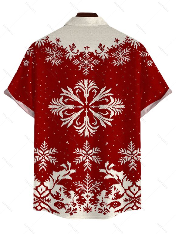 Vintage Christmas Couple Outfit Colorblock Snowflake Print Bell Sleeve A Line Mini Sweater Dress and Shirt Set - Rouge Vineux S | US 4