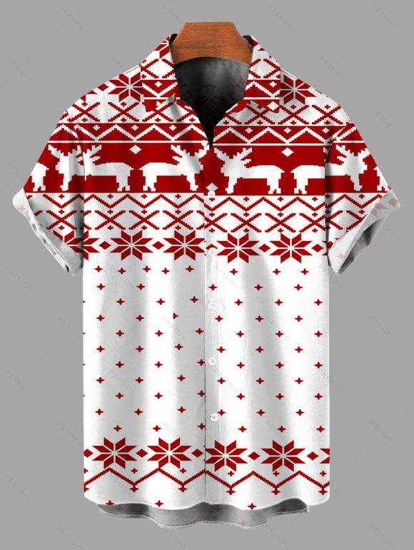 Christmas Couple Outfit Elk Snowflake Geometric Print Bell Sleeve A Line Mini Dress and Shirt Set - Blanc S | US 4