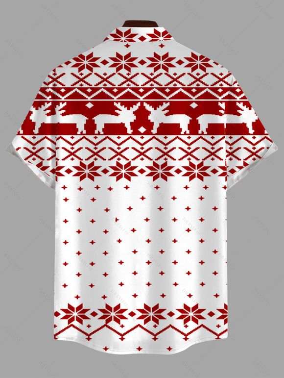 Men's Christmas Shirt Elk Snowflake Geometric Print Button Up Shirt - Blanc 2XL