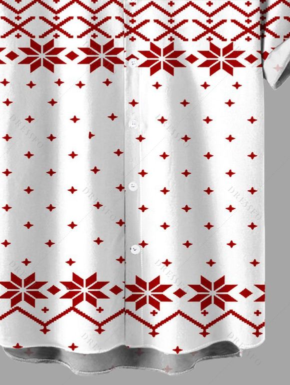 Men's Christmas Shirt Elk Snowflake Geometric Print Button Up Shirt - Blanc 2XL
