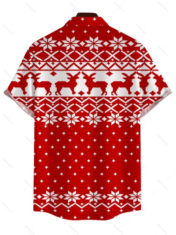 Christmas Couple Outfit Elk Snowflake Geometric Print Bell Sleeve A Line Mini Dress and Shirt Set - Rouge S | US 4