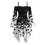 Gothic Halloween Dress Colorblock Bat Print Lace Up Belt Ruffle Off the Shoulder Bell Sleeve Handkerchief Dress - Noir XXL | US 14