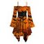 Gothic Halloween Dress Pumpkin Spider Web Bat Print Lace Up Belt Ruffle Off the Shoulder Bell Sleeve Handkerchief Dress - Orange XXL | US 14