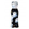 Halloween Women Outfit Cute Ghost Spider Web Star Print Cropped Tank Top and Slit Bodycon Skirt Set - Noir XXL | US 14