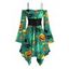 Halloween Dress Cartoon Pumpkin Ghost Skulls Spider Web Print Lace Up Belt Ruffle Off the Shoulder Bell Sleeve Handkerchief Dress - Émeraude XL | US 12