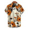 Men's Vintage Halloween Shirt Ghost Floral Striped Print Button Up Shirt - Orange 5XL