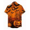 Men's Gothic Halloween Shirt Pumpkin Spider Web Bat Print Button Up Shirt - Orange 5XL