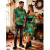Halloween Couple Outfit Cartoon Pumpkin Ghost Skulls Spider Web Print Lace Up Belt Off the Shoulder Handkerchief Dress and Shirt Set - Émeraude S | US 4