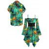 Halloween Couple Outfit Cartoon Pumpkin Ghost Skulls Spider Web Print Lace Up Belt Off the Shoulder Handkerchief Dress and Shirt Set - Émeraude S | US 4