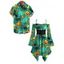 Halloween Couple Outfit Cartoon Pumpkin Ghost Skulls Spider Web Print Lace Up Belt Off the Shoulder Handkerchief Dress and Shirt Set - Émeraude S | US 4