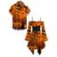 Gothic Halloween Couple Outfit Pumpkin Spider Web Bat Print Lace Up Belt Ruffle Off the Shoulder Handkerchief Dress and Shirt Set - Orange S | US 4