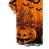 Gothic Halloween Couple Outfit Pumpkin Spider Web Bat Print Lace Up Belt Ruffle Off the Shoulder Handkerchief Dress and Shirt Set - Orange S | US 4